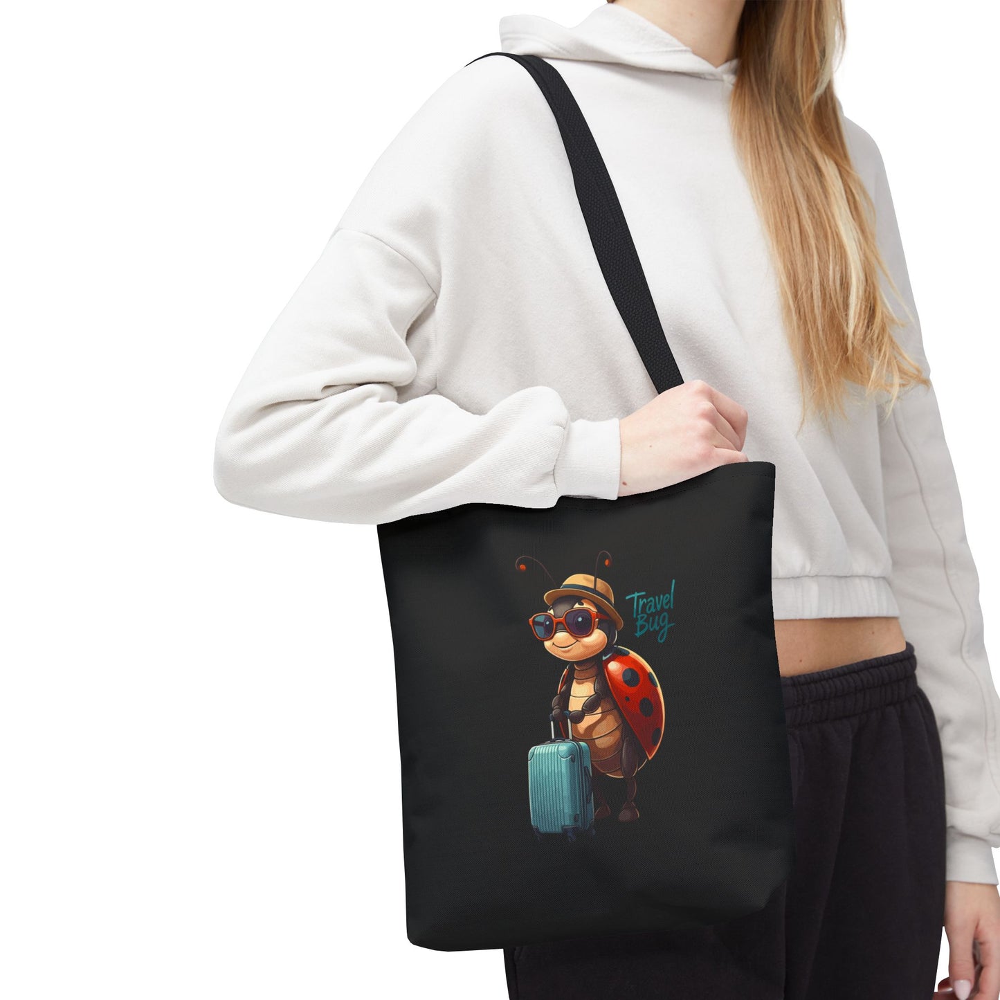 Travel Bug Tote Bag | Cute Ladybug with Suitcase Art Tote – Whimsical Travel Accessory, Aesthetic Canvas Bag | Gift for Travelers
