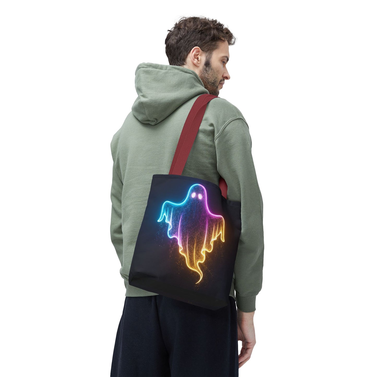 Neon Ghost Tote Bag - Bright Colorful Ghost Print Shoulder Tote, Spooky Cute Reusable Canvas Bag, Halloween Aesthetic Everyday Carry