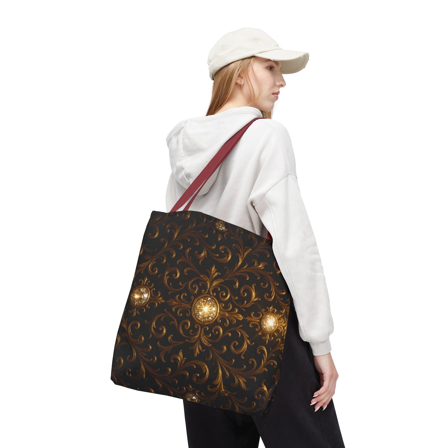 Elegant Baroque Tote Bag - Black and Gold Ornate Design Purse, Reusable Stylish Shoulder Bag for Women, Vintage Luxe Aesthetic Gift