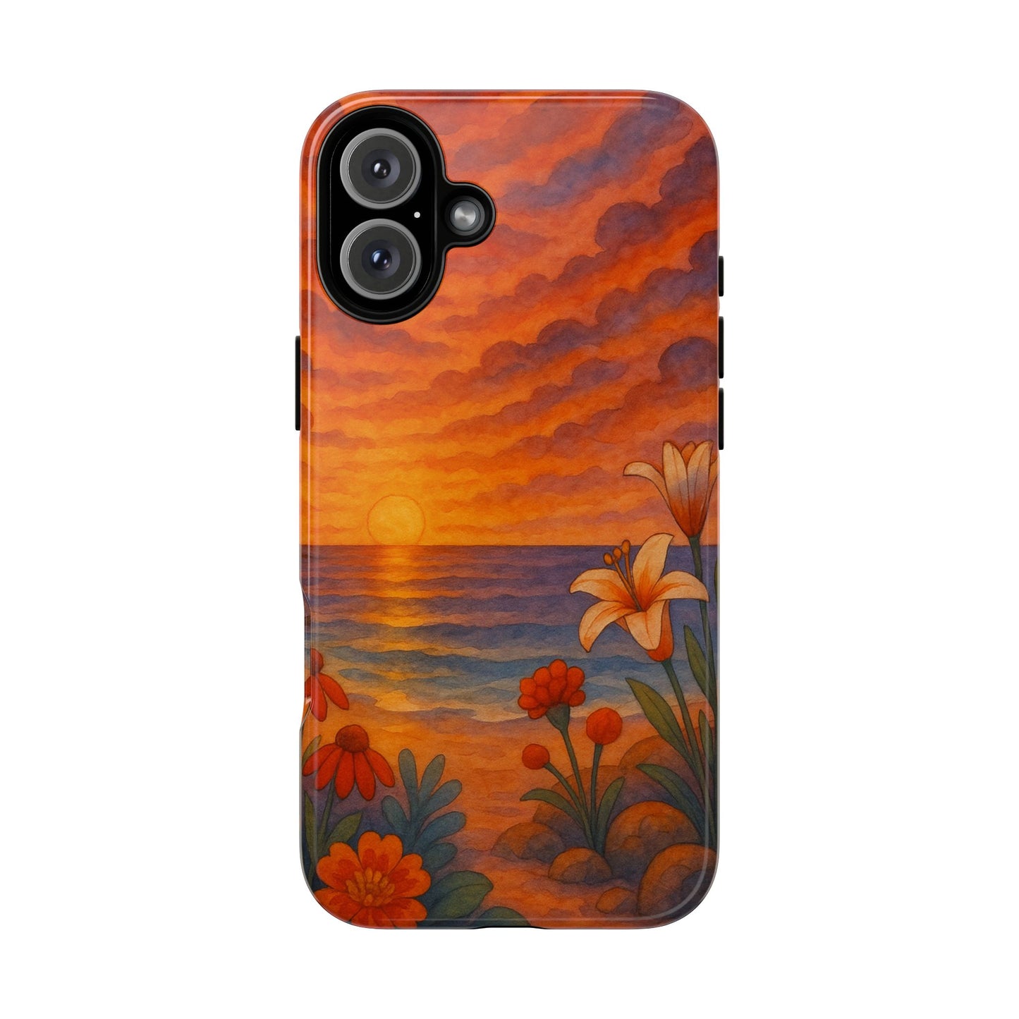 iPhone Case - Floral Ocean Sunset Watercolor Tough Case Nautical Phone Case Beach iPhone Case Ocean Sunset Theme