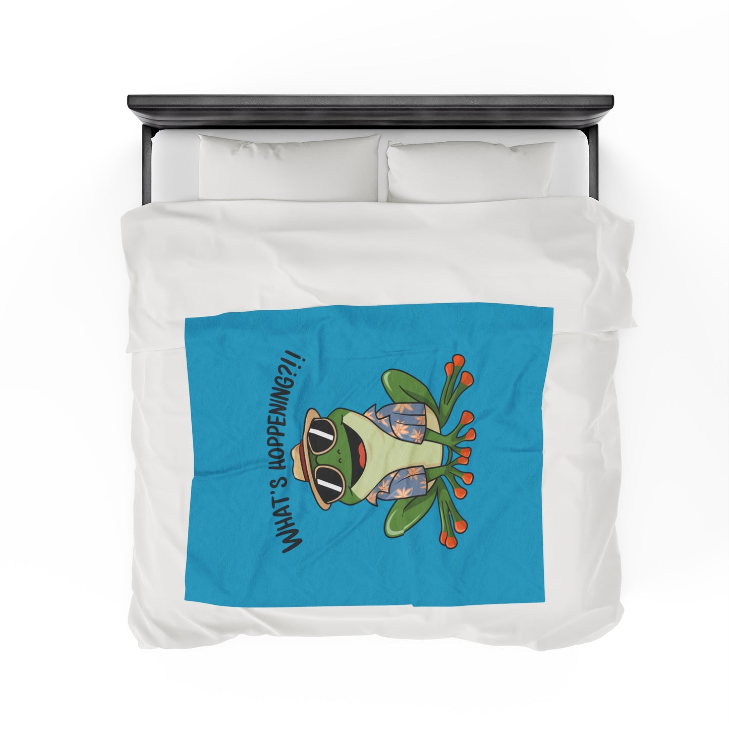 Plush Blanket - Frog What's Hoppening Pun Design