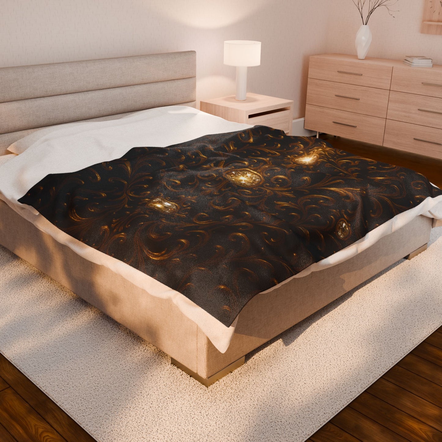 Luxury Black Gold Blanket Baroque Style Throw Gothic Glam Bedding Decor Elegant Soft Plush Blanket Celestial Star Blanket Gift