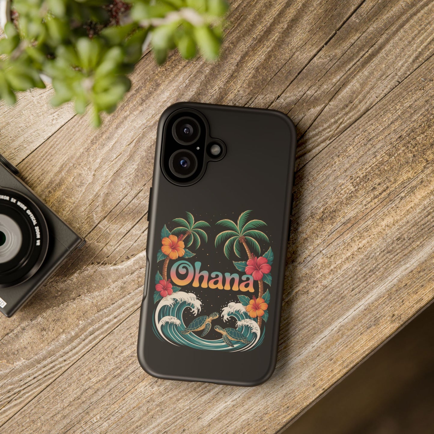Tropical Ohana iPhone Case - Beach Vibes Cover with Palms, Hibiscus and Turtles - Rugged and Glossy Summer Phone Protector