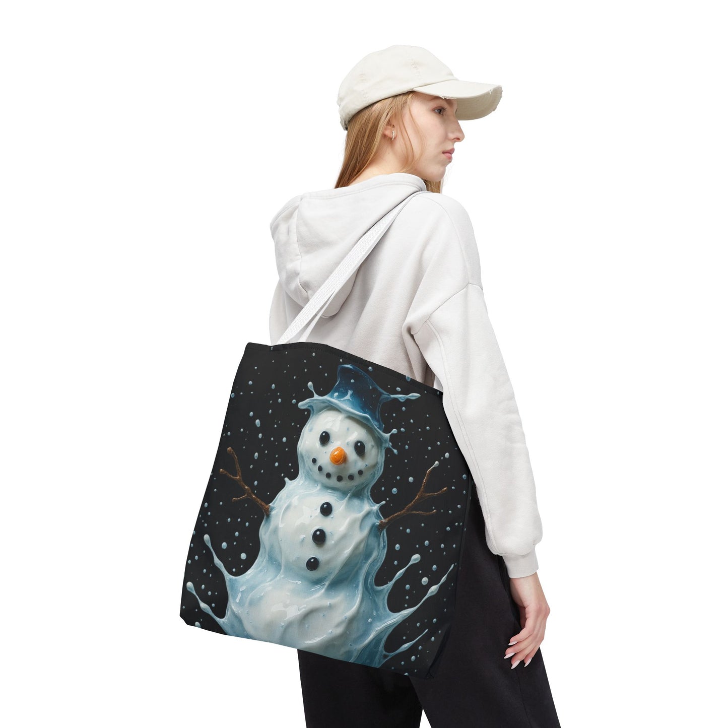 Winter Snowman Tote Bag, Festive Christmas Gift Bag, Holiday Shopping Tote, Snowy Season Accessory, Reusable Winter Art Bag For Everyday Use