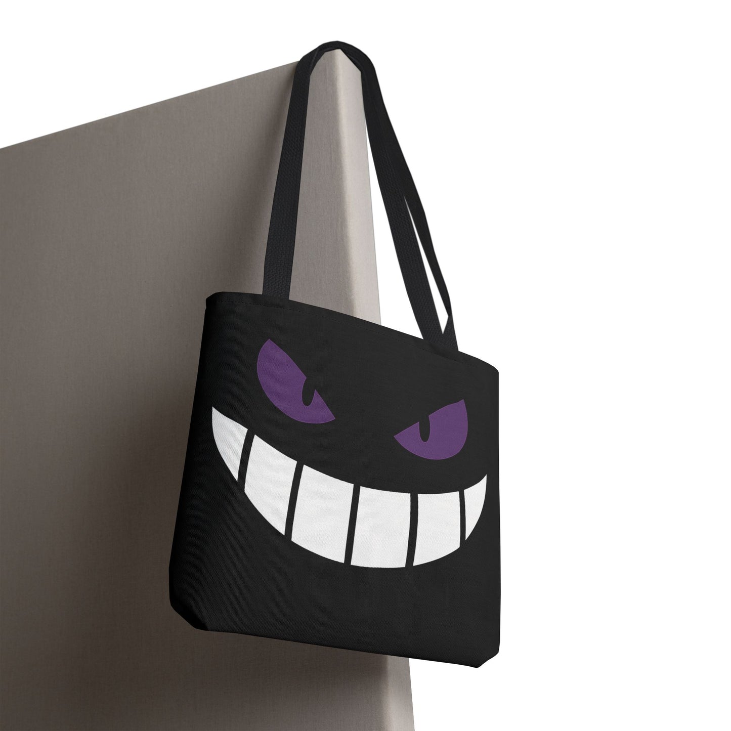 Evil Grin Tote Bag, Spooky Purple Eyes Reusable Shopping Bag, Creepy Cute Halloween Tote, Gothic Horror Canvas Bag, Gamer Room Accessory