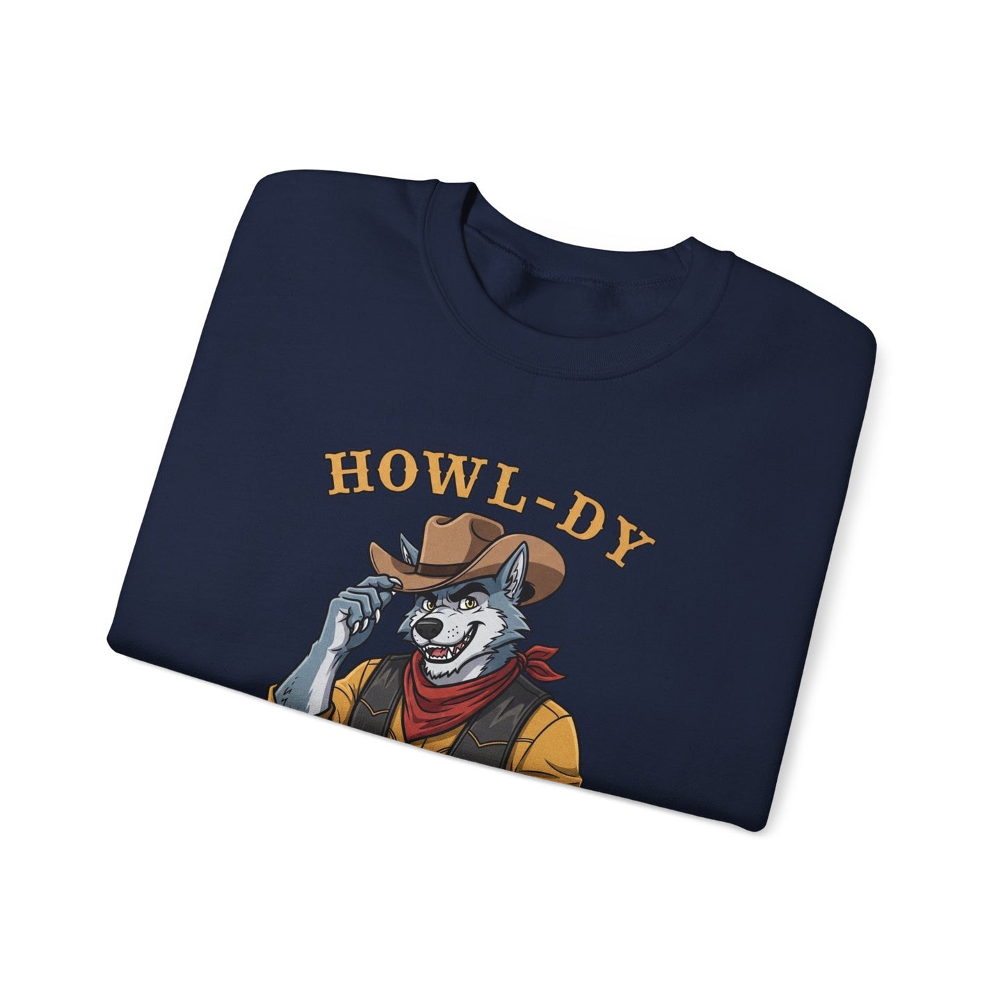 Howl-dy Partner Wolf Sweatshirt, Cowboy Werewolf Halloween Crewneck, Western Spooky Graphic Pullover for Animal Lover Gift Sweatshirt