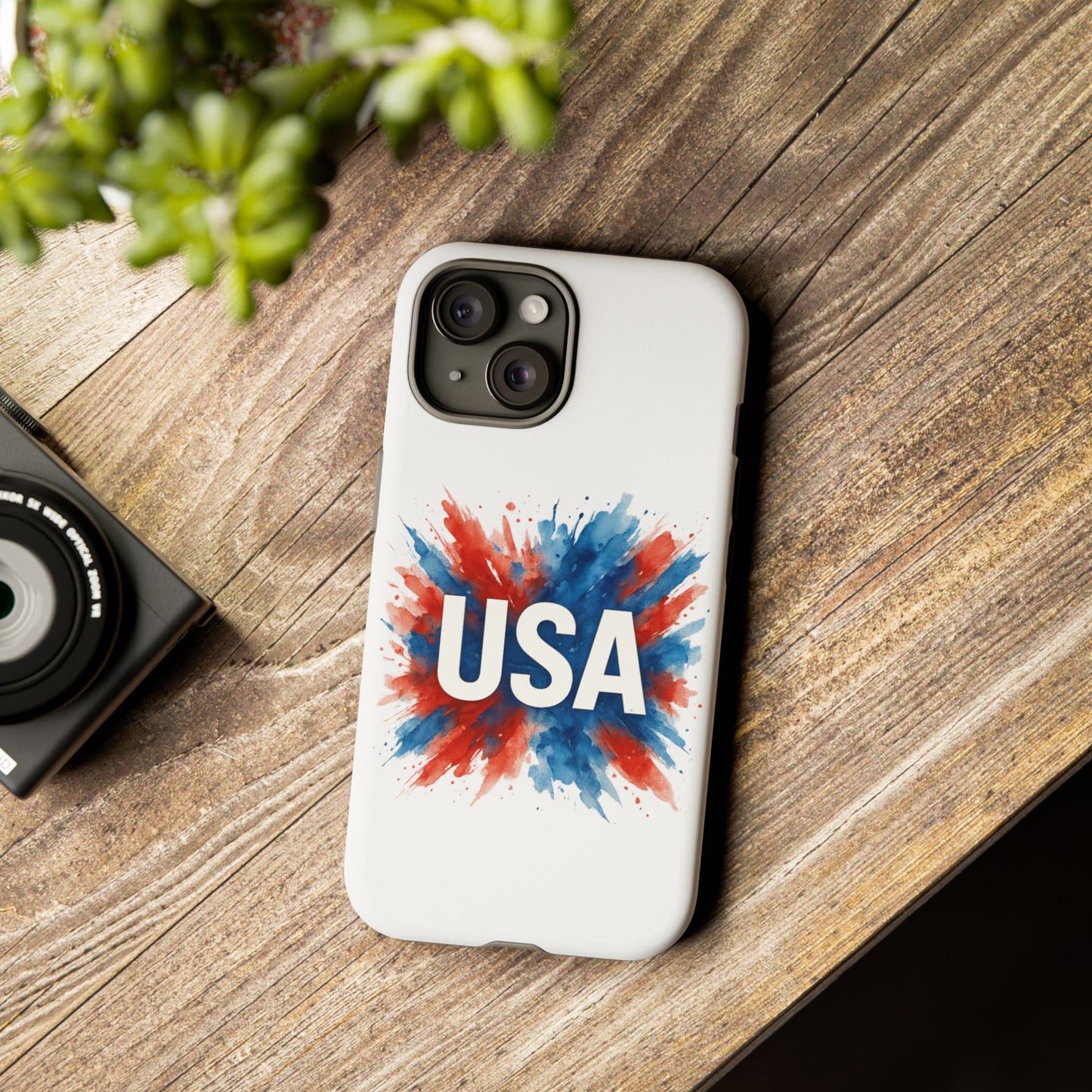 USA Splash iPhone Case - Patriotic Red White Blue Tough Cover, Dual-Layer Protection, 4th of July Memorial Day Gift
