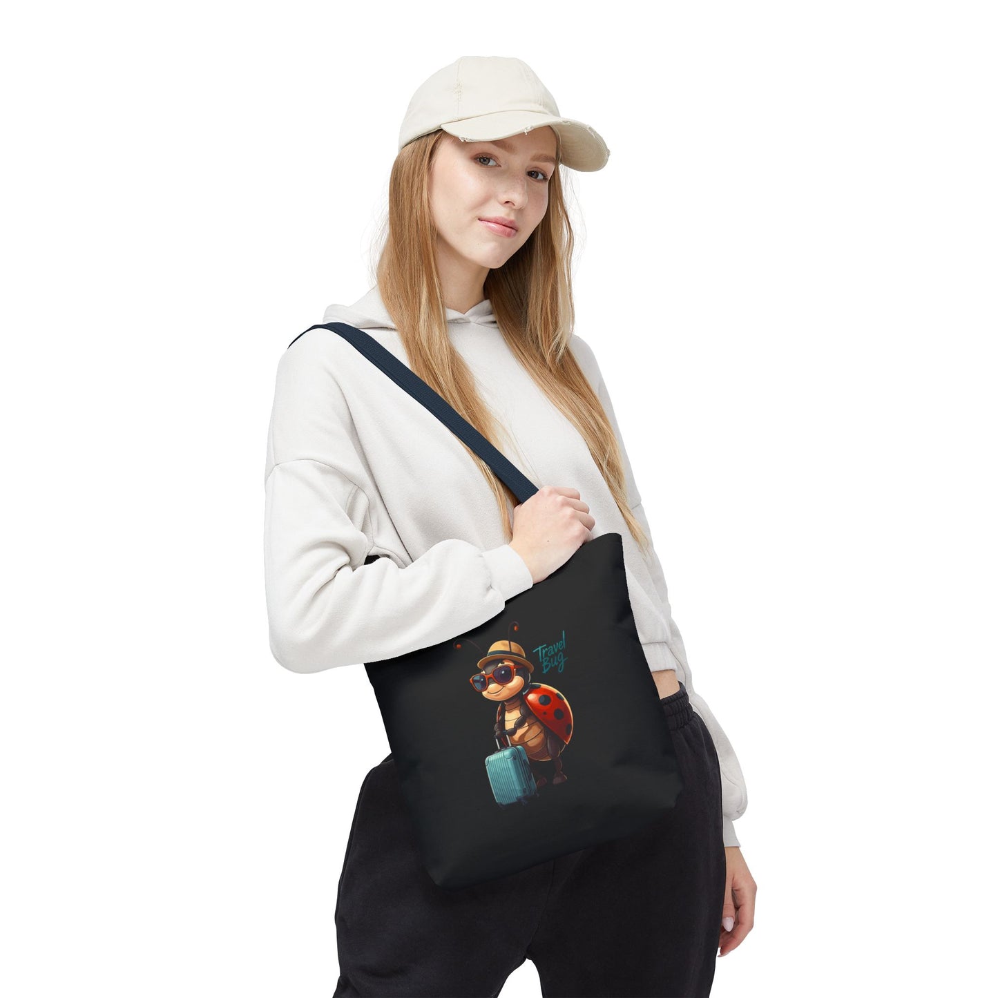 Travel Bug Tote Bag | Cute Ladybug with Suitcase Art Tote – Whimsical Travel Accessory, Aesthetic Canvas Bag | Gift for Travelers