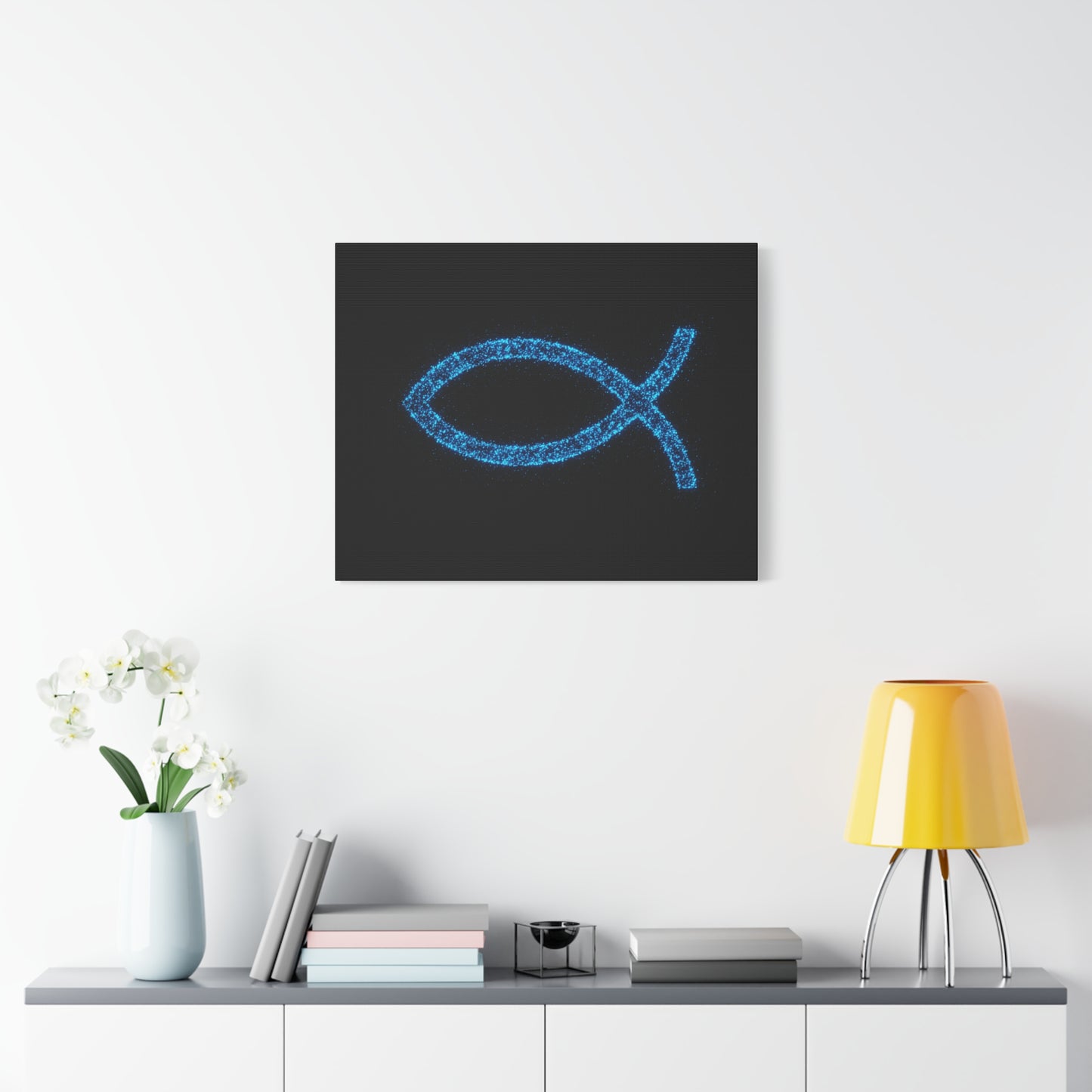 Blue Glitter Fish Symbol Matte Canvas Wall Art