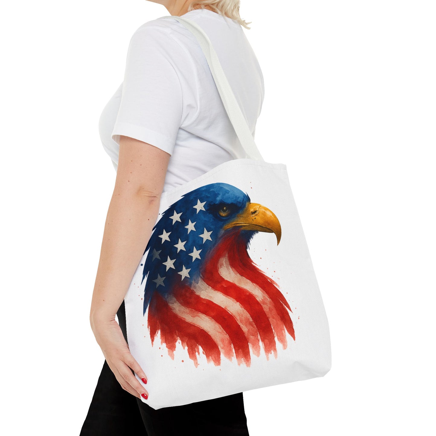 Patriotic Eagle Tote Bag USA Flag Canvas Carryall - Eco-Friendly Independence Day, Memorial Day Gift for Veterans, Reusable Shopping Bag