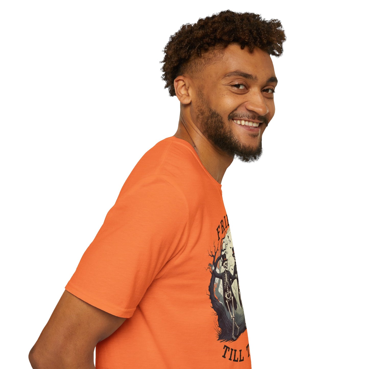 Friends Till The End Skeleton Tee | Dancing Skeleton Friends Shirt | Halloween Gothic BFF Gift | Unisex Heather Grey Graphic T-Shirt