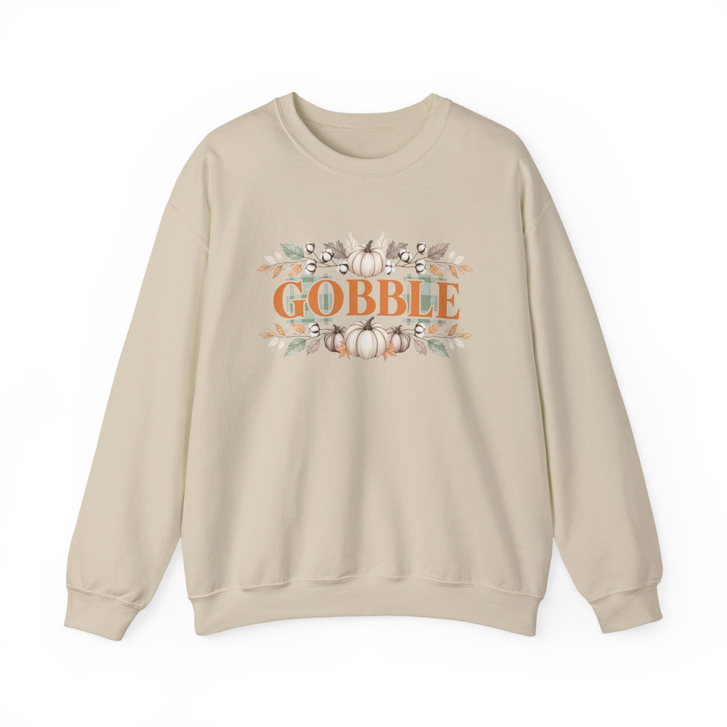 Gobble Thanksgiving Sweatshirt, Neutral Fall Pumpkin Crewneck, Autumn Cotton Stems Leaves Pullover, Cozy Rustic Thanksgiving Top