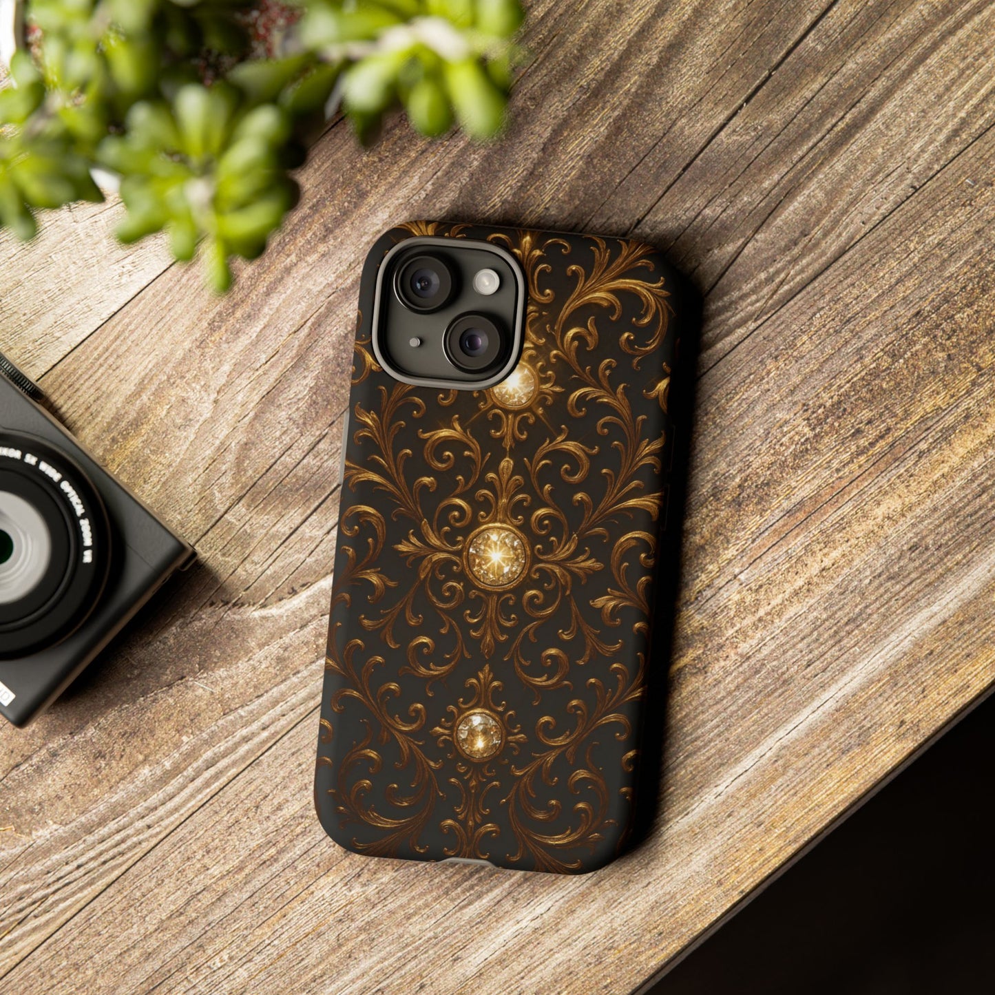 Baroque iPhone Case β Elegant Gold Floral Scroll Design for iPhone 16, 15, 14, 13, Pro Max & More
