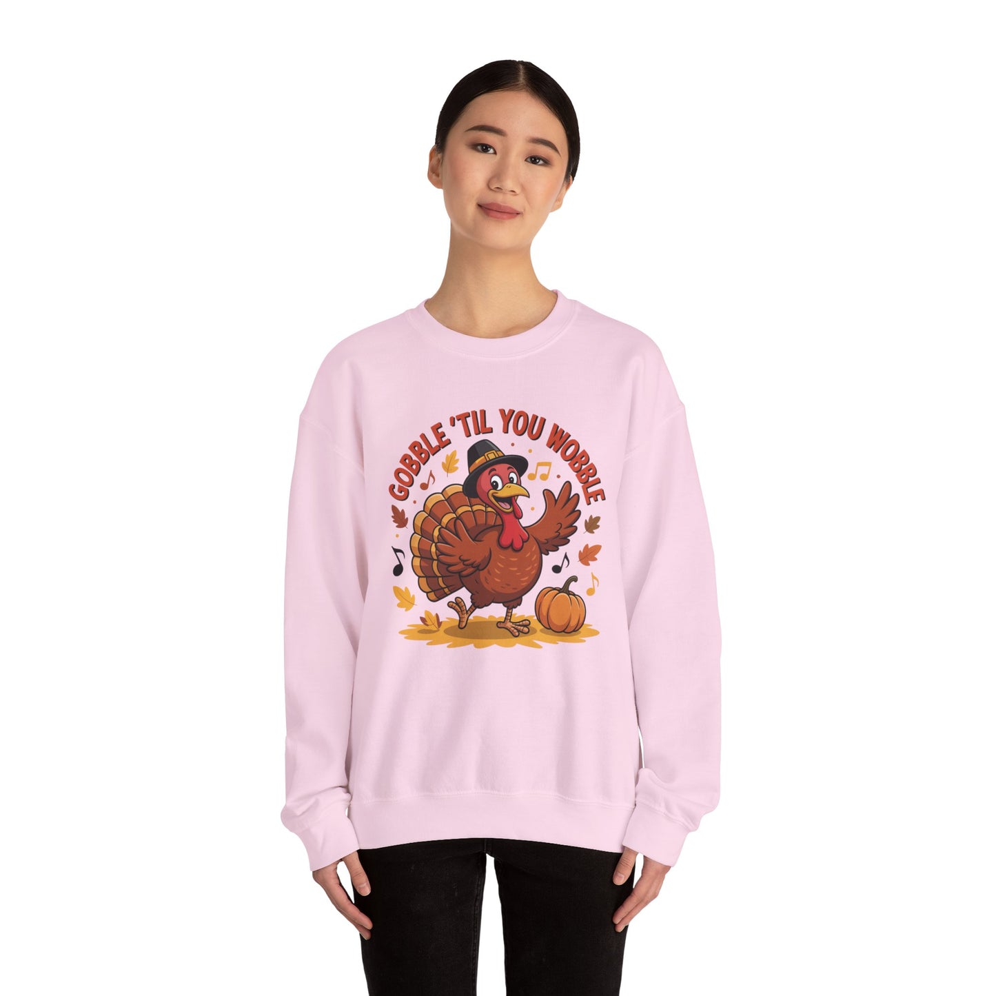 Gobble Til You Wobble Sweatshirt, Funny Cartoon Turkey Thanksgiving Crewneck, Dancing Turkey Fall Pullover, Cozy Friendsgiving Holiday Top