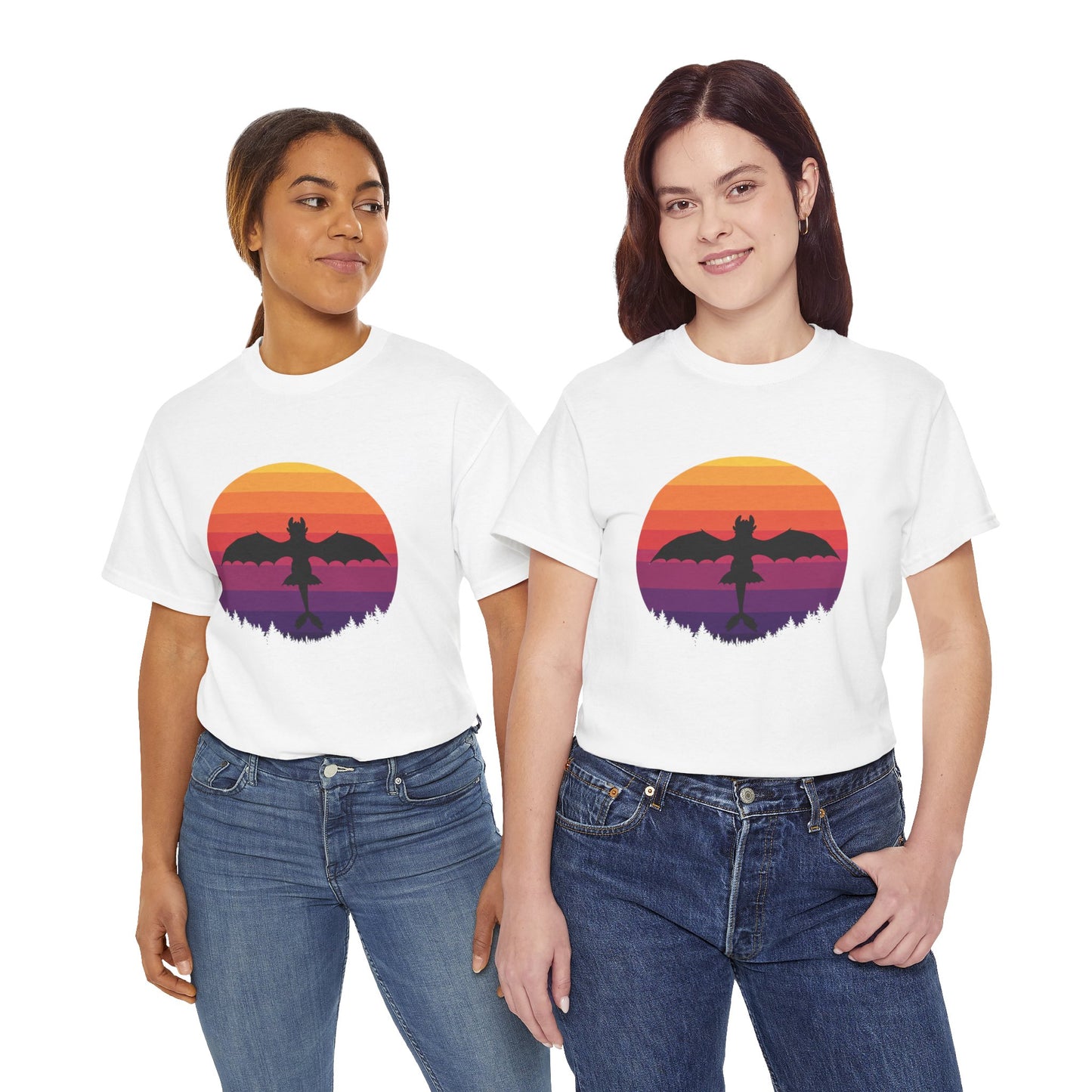Night Dragon Sunset T-Shirt | Retro Dragon Silhouette Tee | Fantasy Dragon Shirt | Unisex Graphic Tee | Gift for Dragon Lovers