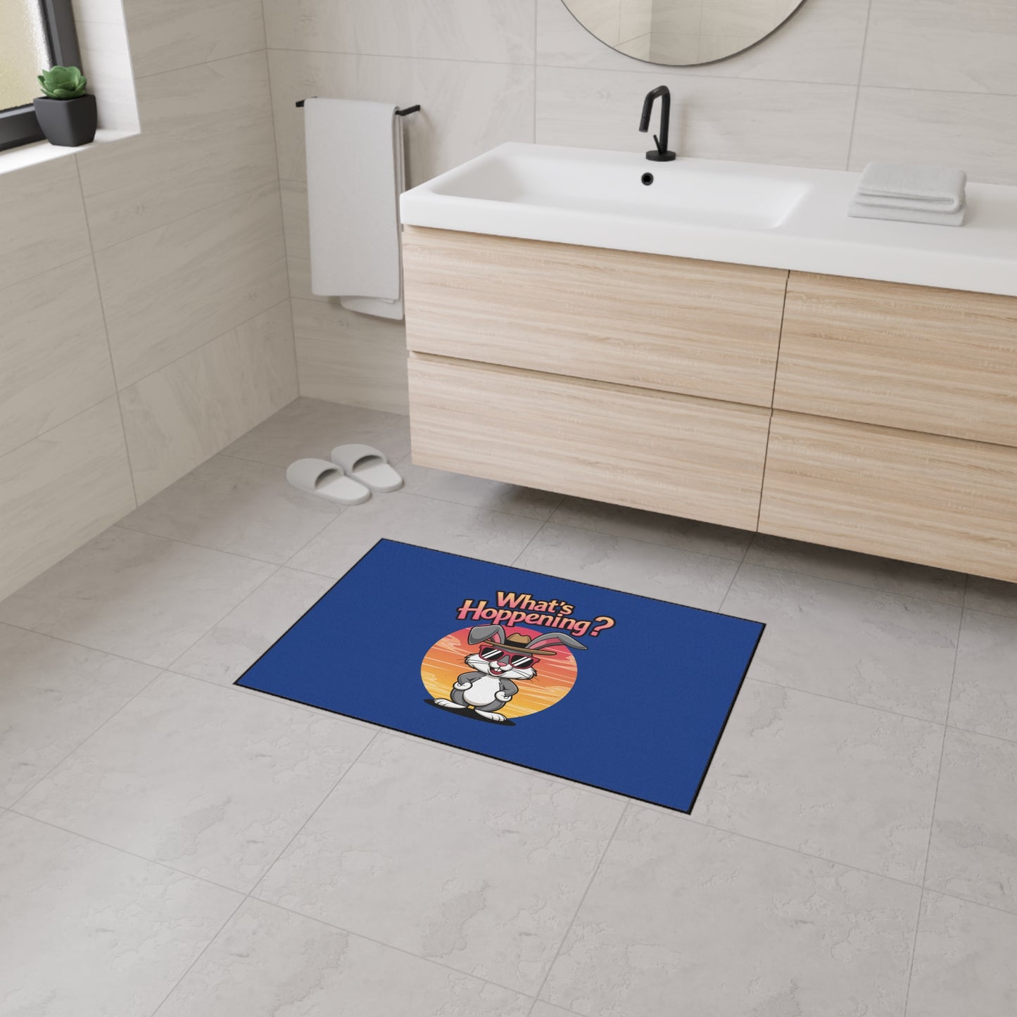 Funny 'What's Happening?' Rabbit Heavy Duty Floor Mat - Stylish Home Decor