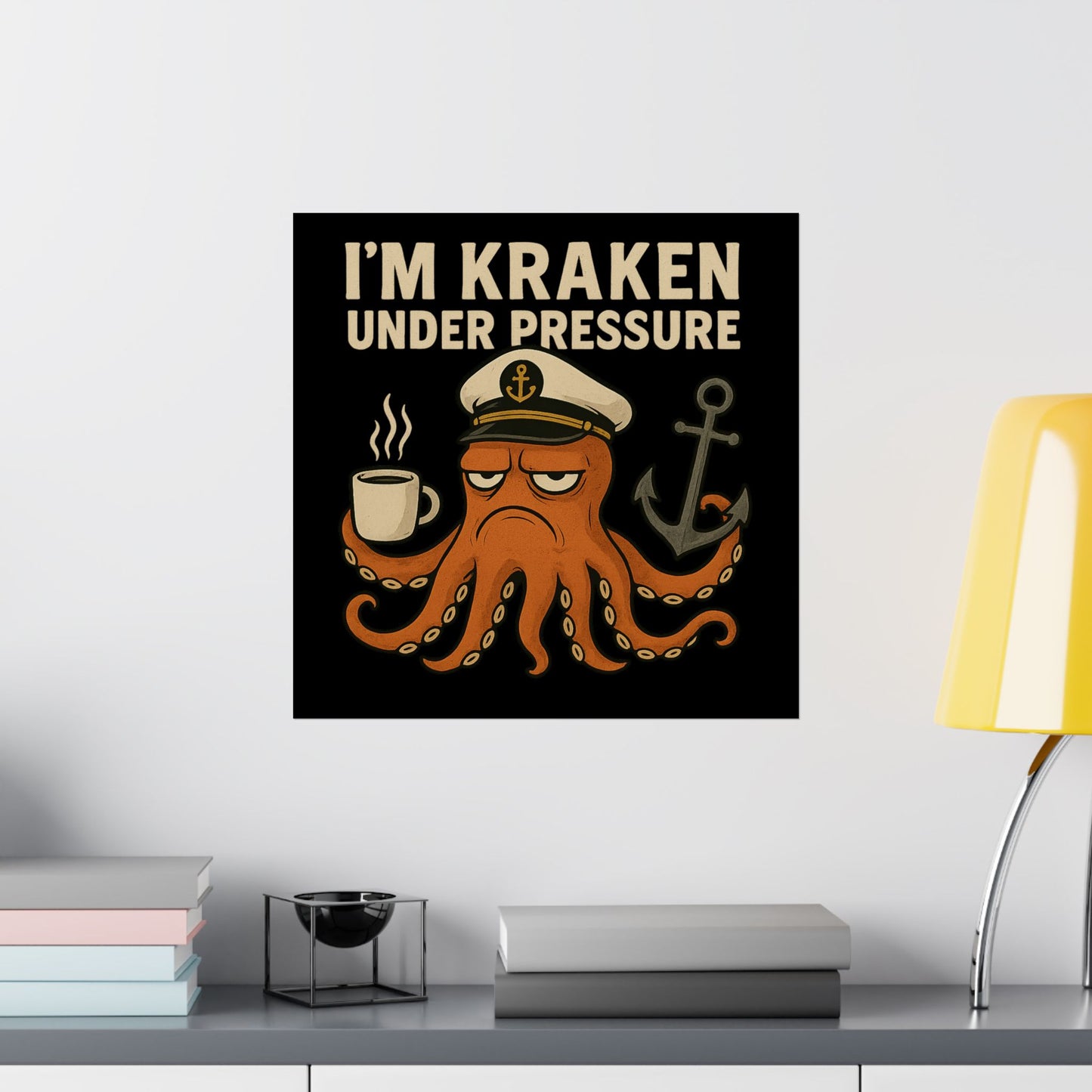 Vertical Poster with Stressed Octopus Design Nautical Decor Ocean Themed Poster Modern Home Decor Funny Poster