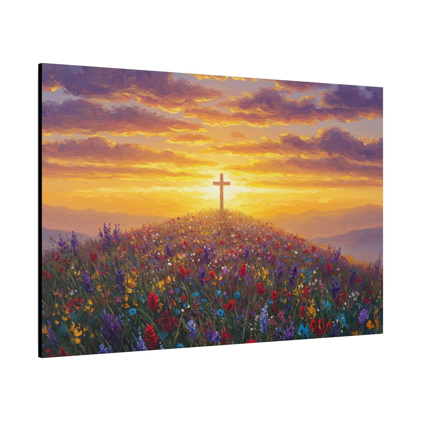 Canvas Artwork Cross on Hill Christian Painting in style of Monet Spiritual Decor Faith Painting Religious Gift