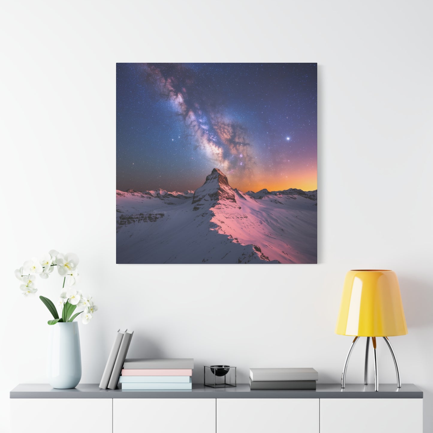 Canvas Art Mountain Top and Milky Way Galaxy View Space Canvas Starry Art with a View