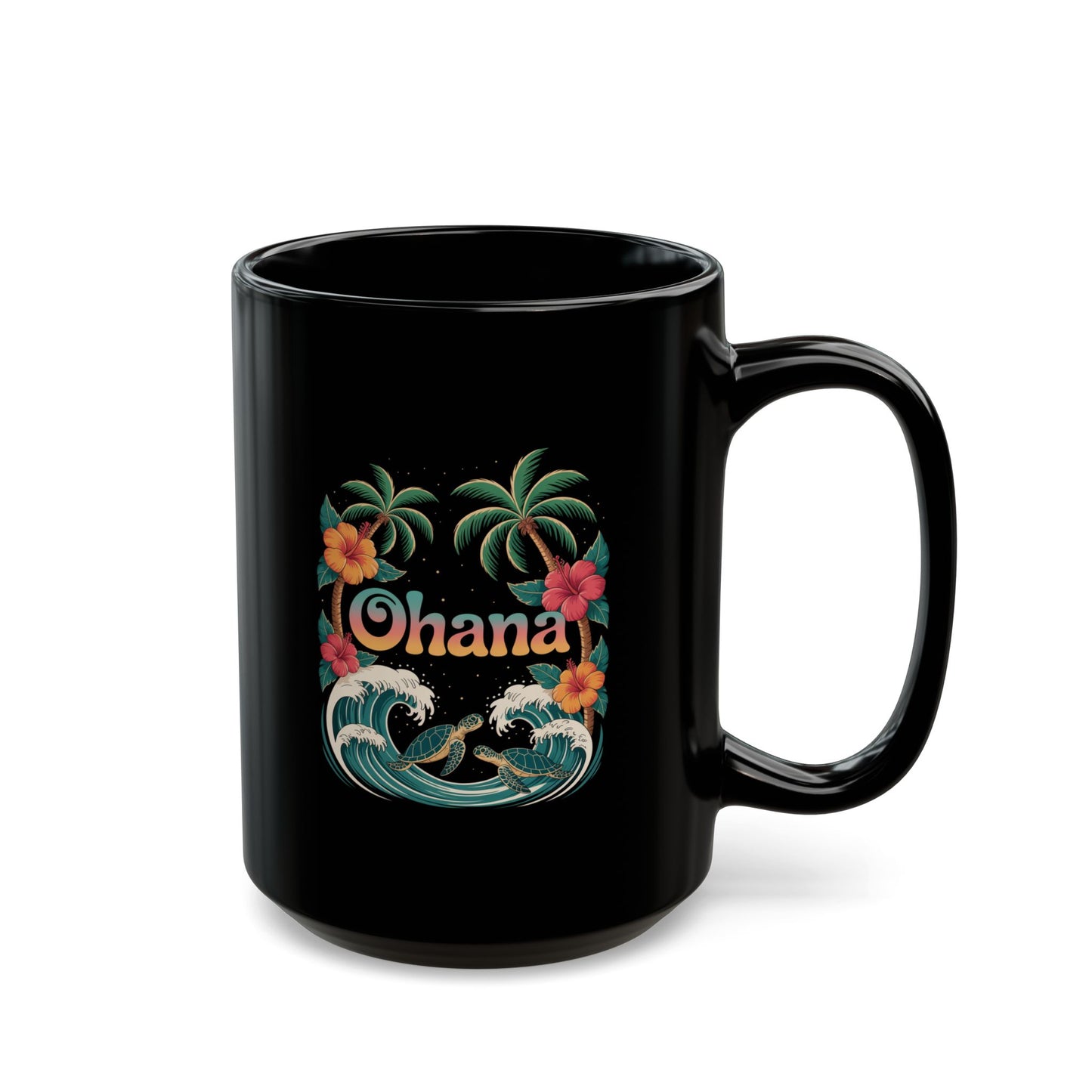 Ohana Hawaiian Mug - Tropical Beach Coffee Cup with Sea Turtles & Palm Trees - Family Gift Idea - Coastal Vibes Island Aesthetic