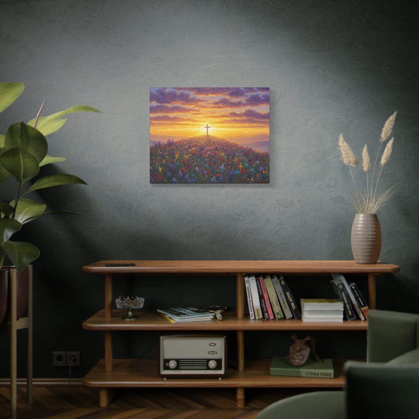 Canvas Artwork Cross on Hill Christian Painting in style of Monet Spiritual Decor Faith Painting Religious Gift