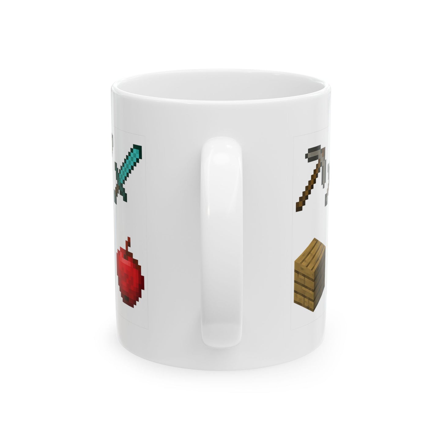 Pixel Survival Gamer Mug – Block Builder Adventure Coffee Cup with 8-Bit Tools, Swords, Torch & Apple | Funny Gaming Gift for Fans