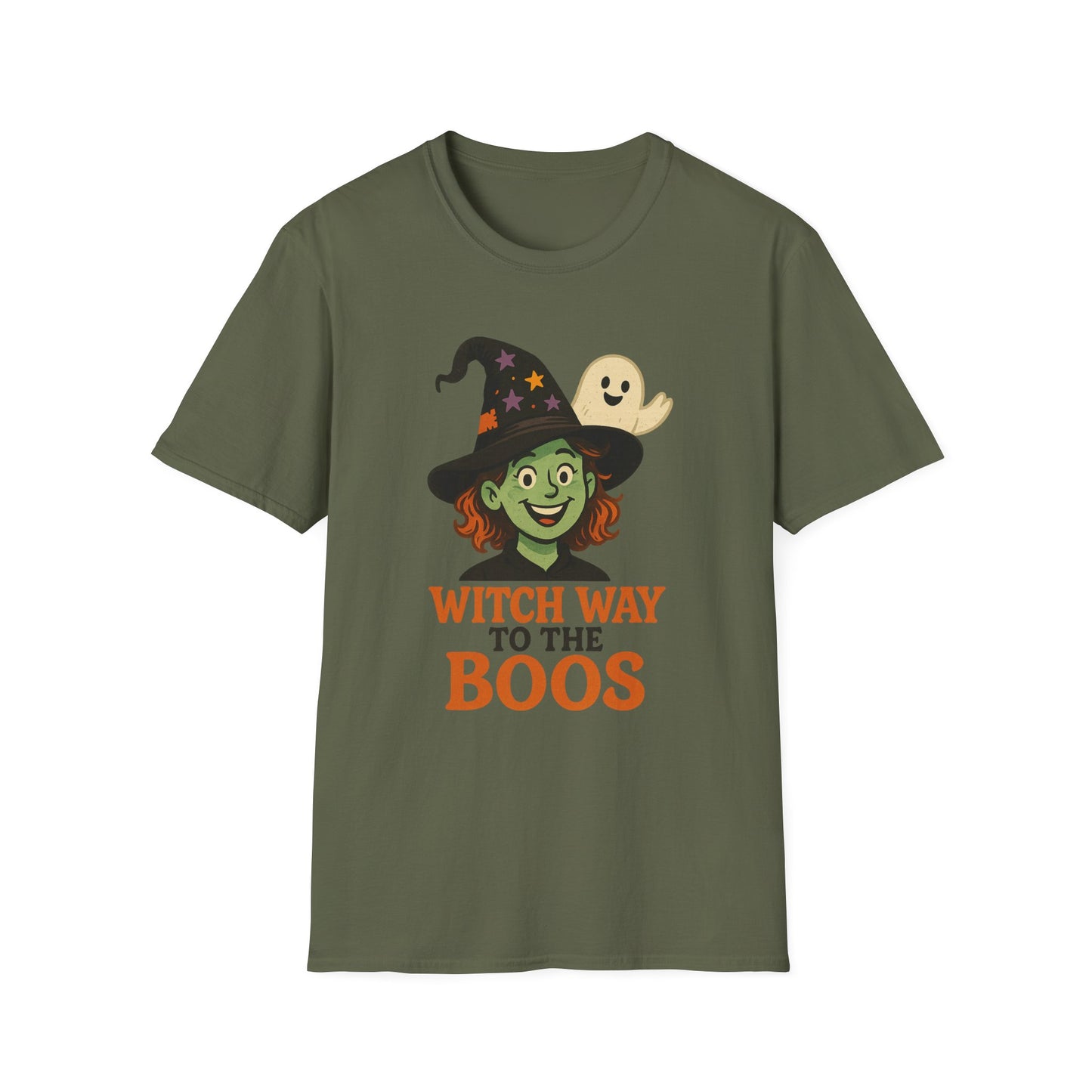 Witch Way to the Boos Halloween Shirt | Cute Witch and Ghost T-Shirt | Spooky Season Graphic Tee | Funny Halloween Costume Top