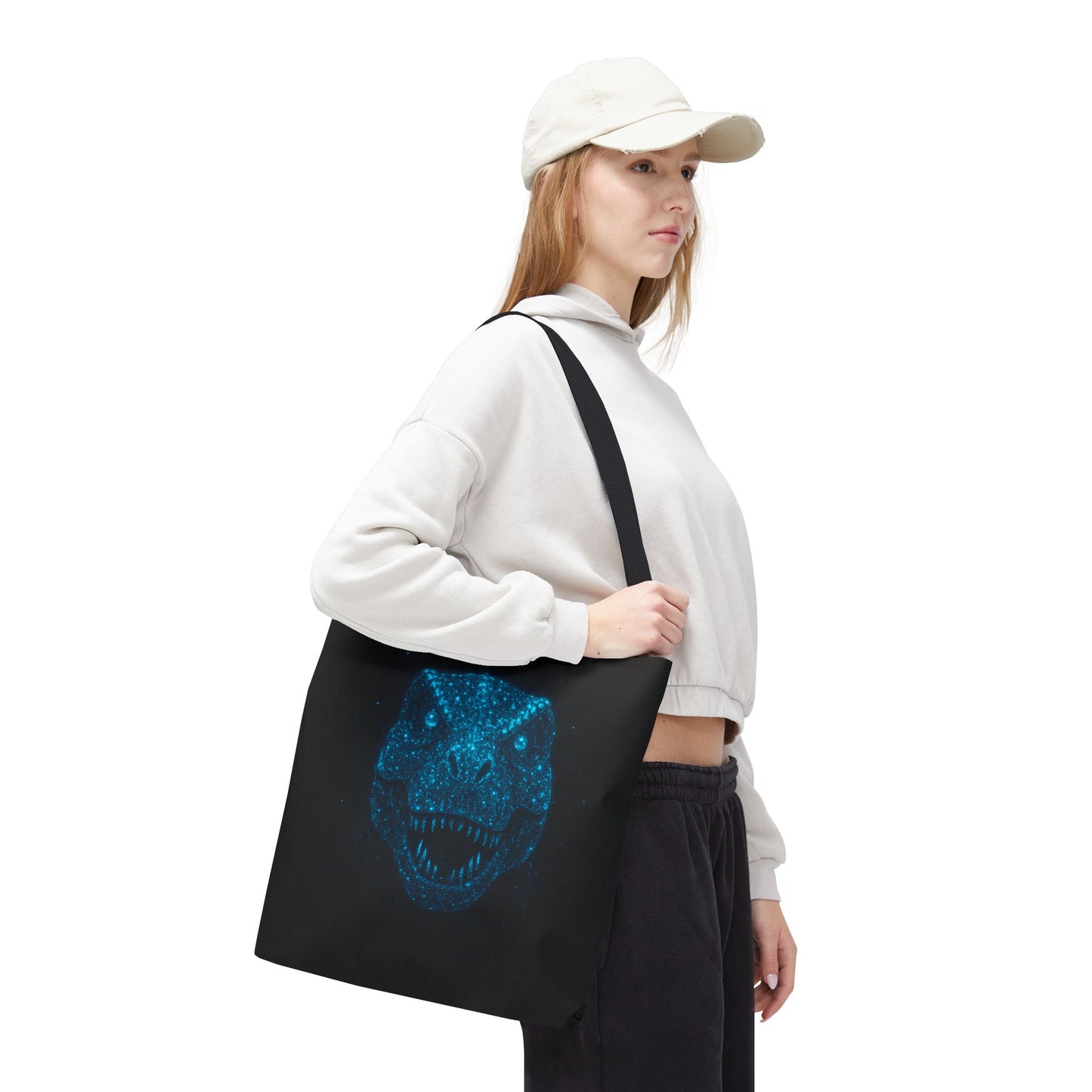 Bioluminescent Dino Tote Bag | Retro T-Rex Galaxy Canvas Shopper - Eco AOP Tote, Ocean Glow Dinosaur Art, Gift for Paleontology Fans
