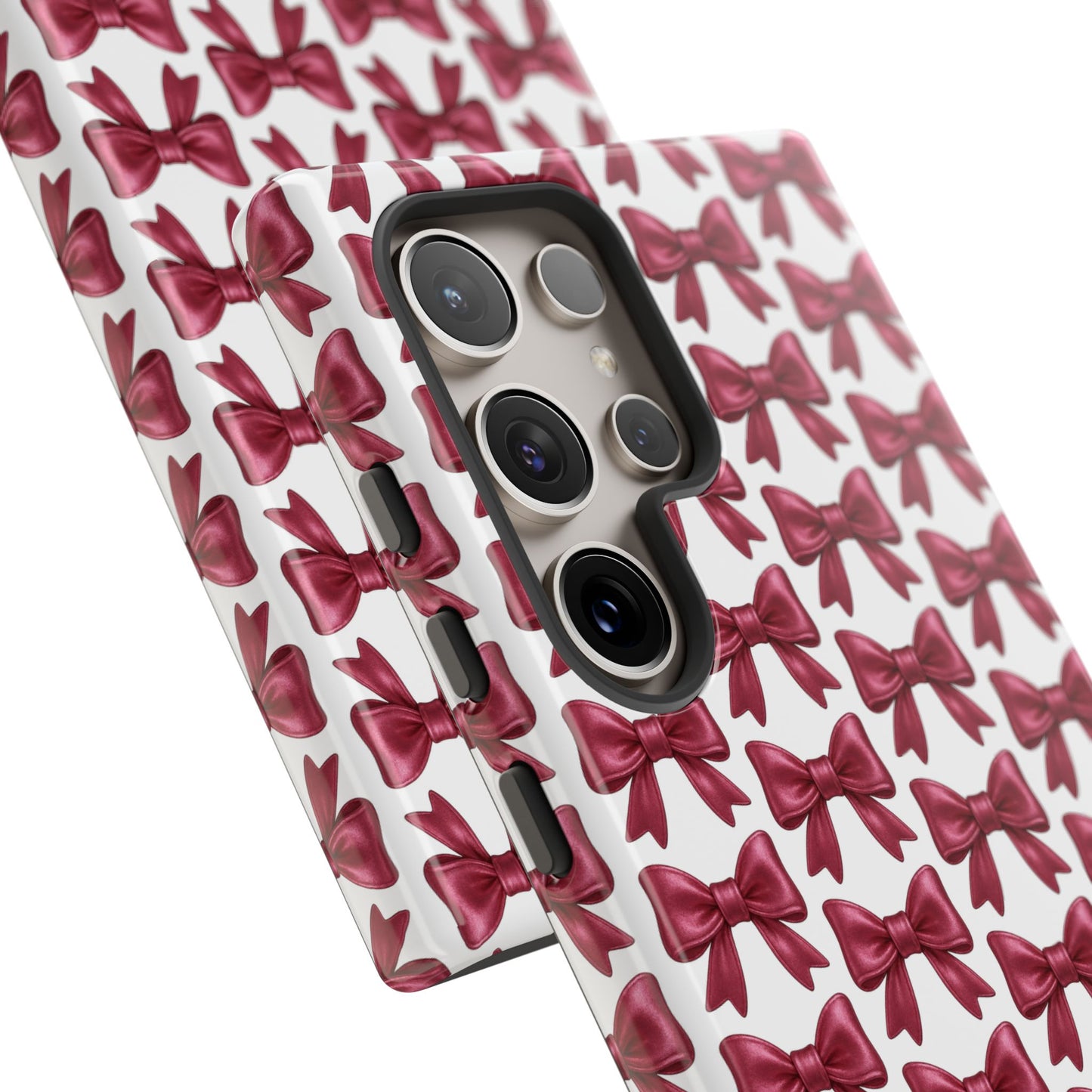 Coquette Samsung Case - Burgundy Bow Pattern Phone Cover, Girly Soft Aesthetic Gift, Cute Galaxy Case for Her
