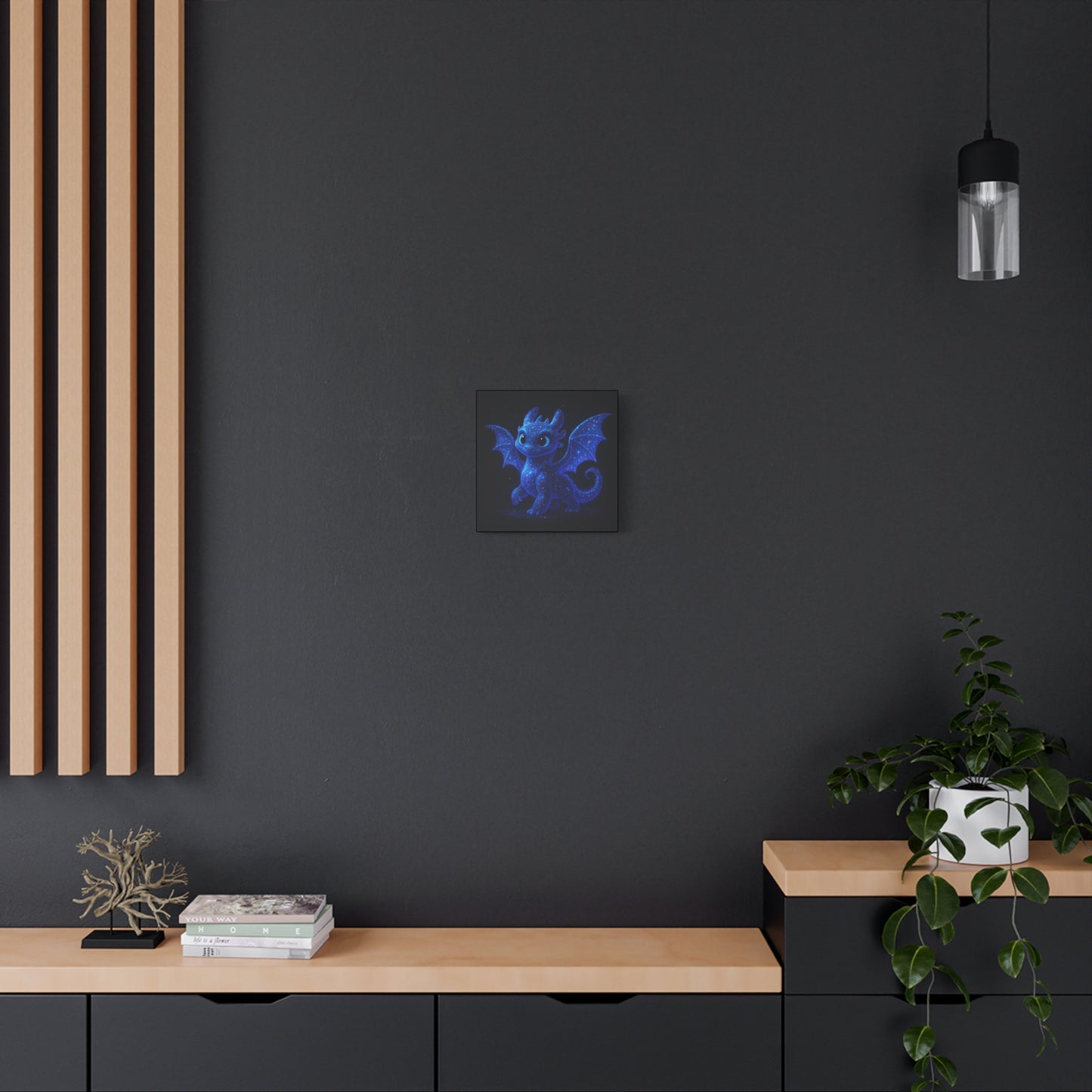 Galaxy Baby Dragon Wall Art | Cute Fantasy Dragon Canvas Print | Starry Night Nursery Decor | Whimsical Creature Room Artwork