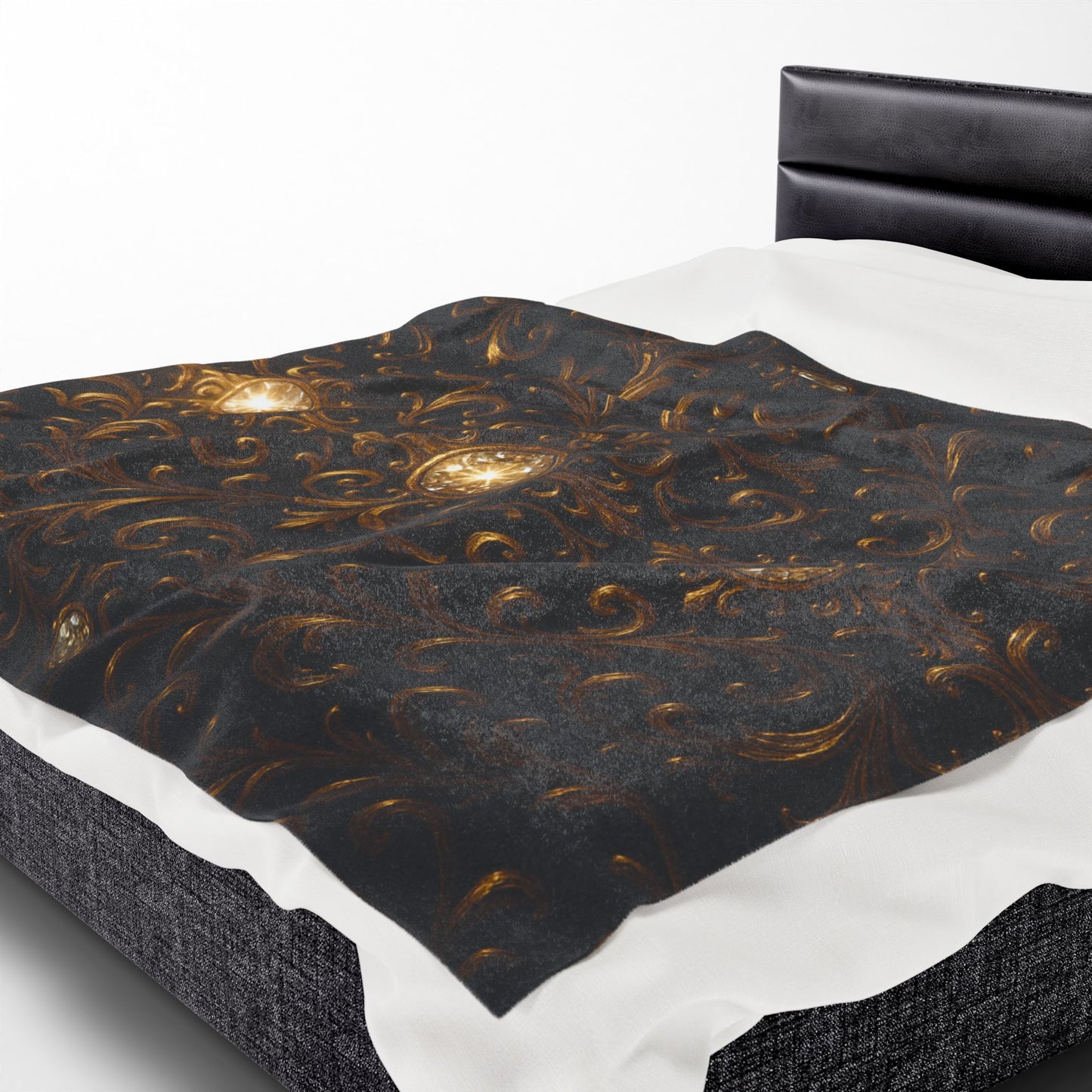 Luxury Black Gold Blanket Baroque Style Throw Gothic Glam Bedding Decor Elegant Soft Plush Blanket Celestial Star Blanket Gift