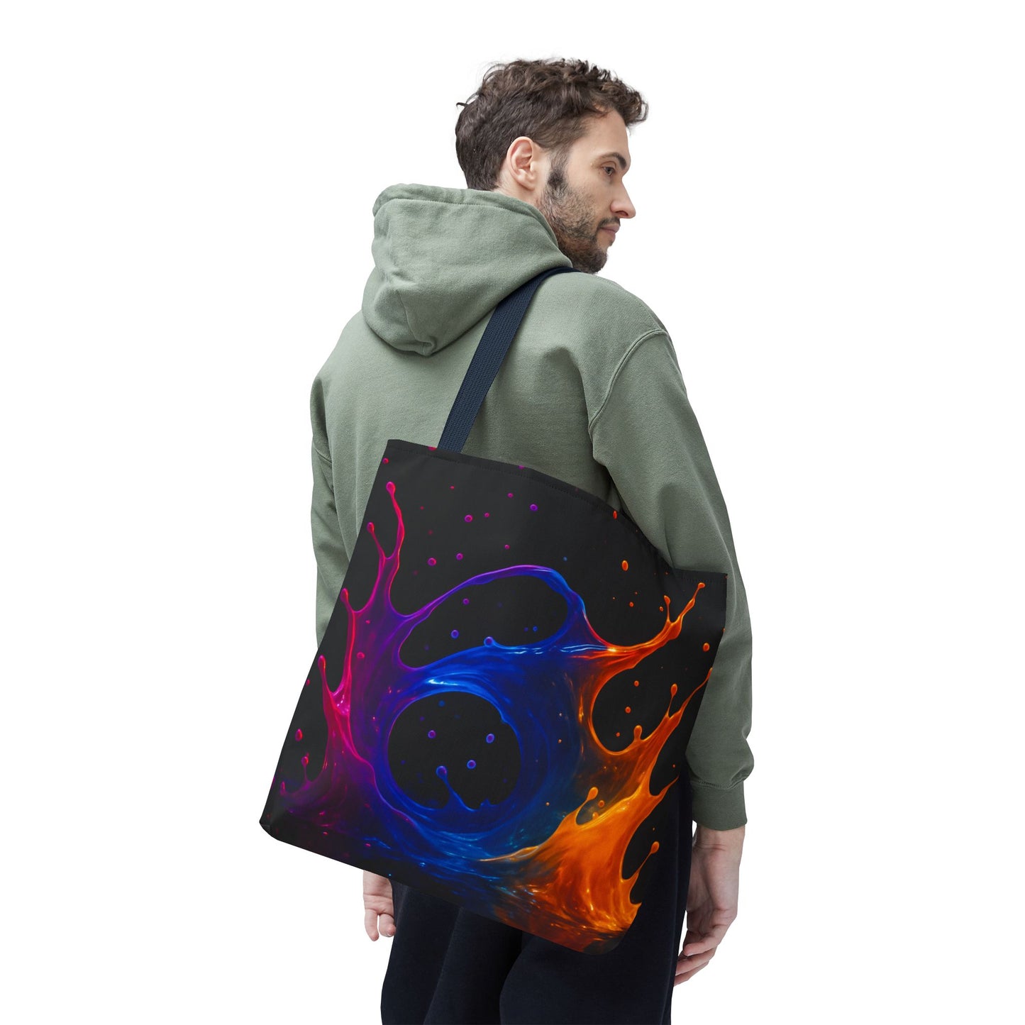 Elemental Fusion Tote Bag, Fire And Water Abstract Art Design, Vibrant Blue And Orange Splash Reusable Tote For Artists, Travel, And Everyday Use
