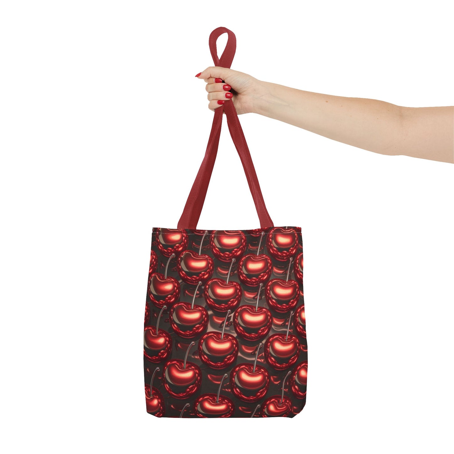 Glossy Cherry Pattern Canvas Tote Bag – Retro Black & Red Cherry Print, Coquette Cottagecore Aesthetic Shopper Tote, Fruit Lover Gift