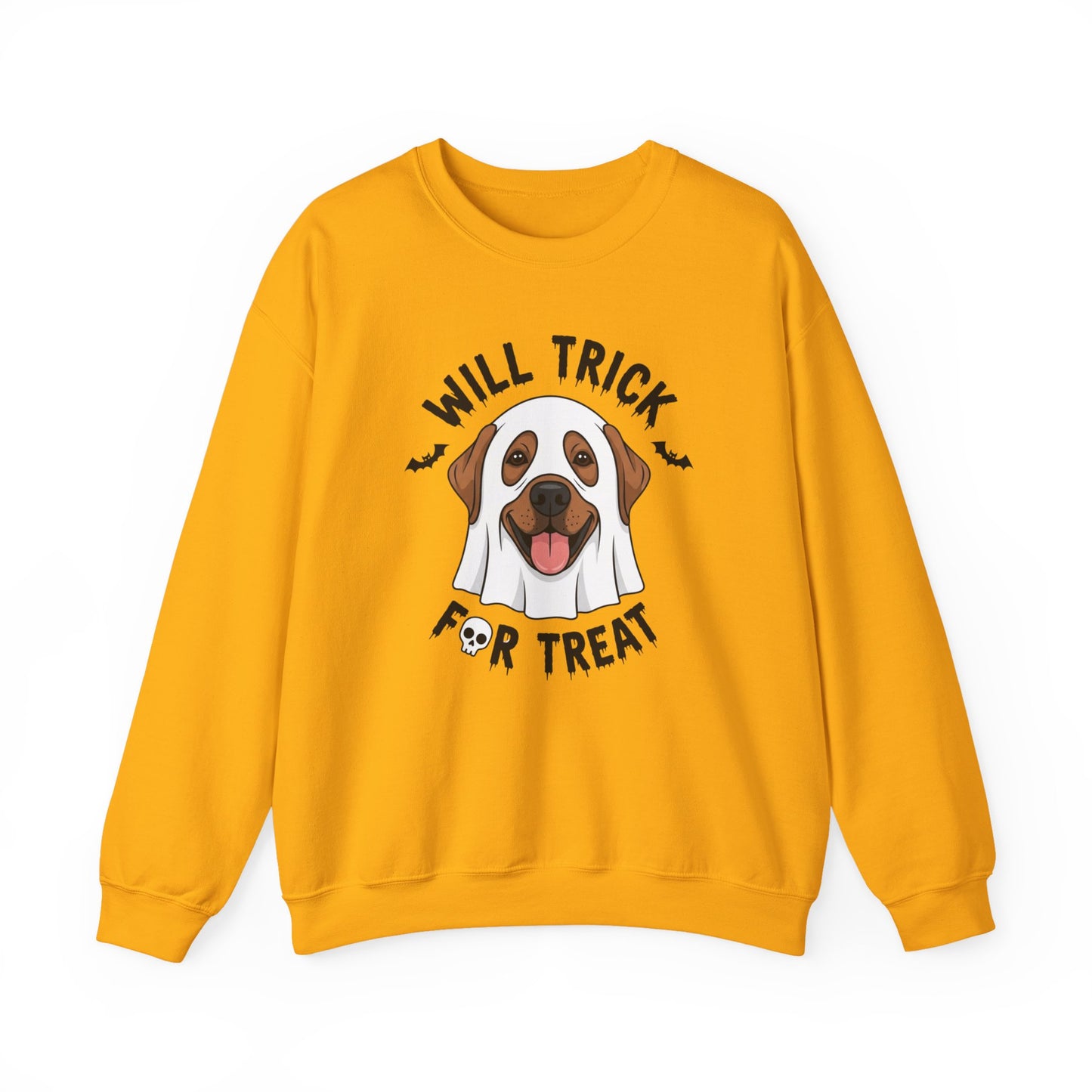 Will Trick for Treat Sweatshirt, Ghost Dog Halloween Crewneck, Funny Pet Costume Graphic Pullover, Trick-or-Treat Dog Lover Gift Sweater