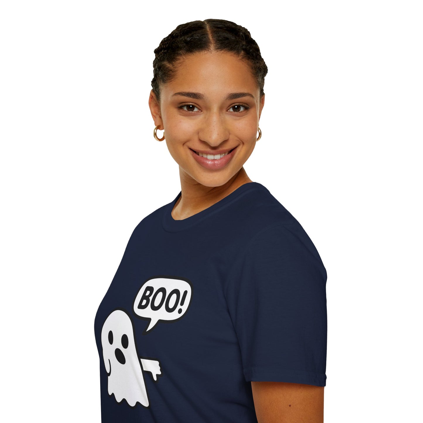 Cute Ghost Thumbs-Down 'Boo' Tee | Funny Halloween Play on Words Shirt | Spooky Season Ghost Tee | Fall Coquette Aesthetic Tee