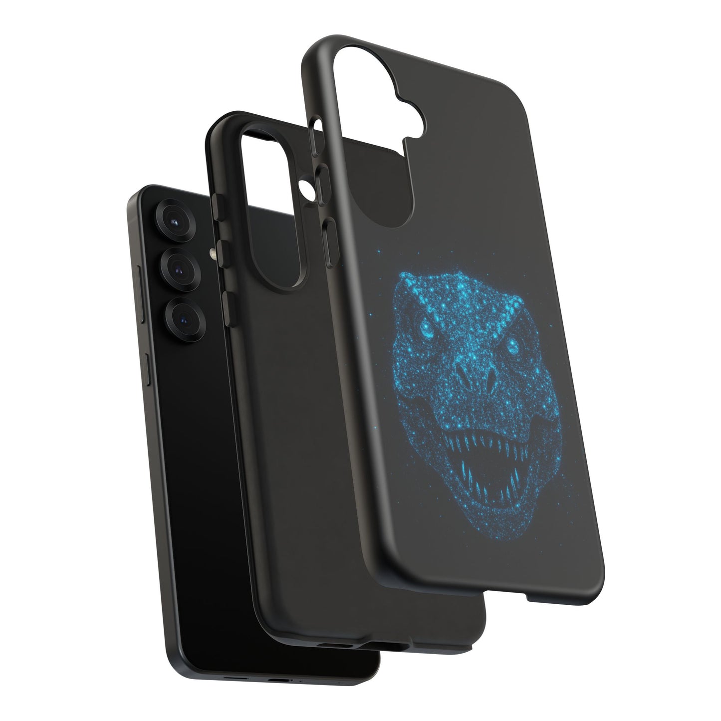 Bioluminescent T-Rex Samsung Case - Galaxy Tough Dual-Layer Cover, Cosmic Dino Particle Design, S25 S24 S23 Gift