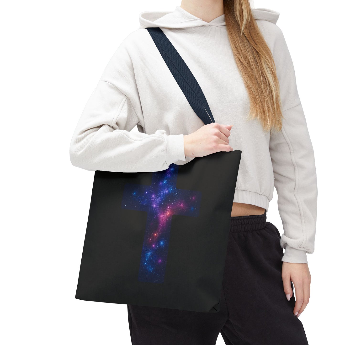 Galaxy Cross Tote Bag – Christian Faith Bag, Inspirational Reusable Shopper, Spiritual Gift for Women & Men, Religious Church Bag