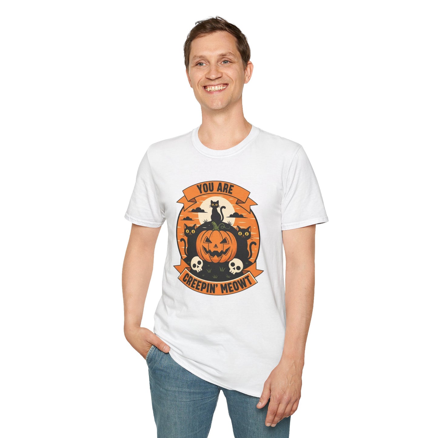 You Are Creepin' Meowt Halloween Cat T-Shirt | Funny Spooky Cat Tee | Black Cat Pumpkin Shirt | Cute Halloween Gift for Cat Lovers