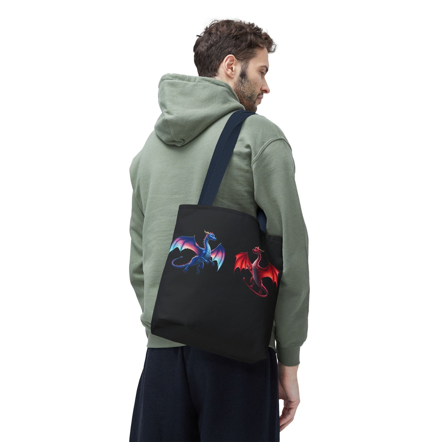 Double-Sided Fantasy Dragon Tote Bag - Cute Green & Blue-Red Dragons, Eco Canvas Book Lover Gift, Reusable Shopping Tote