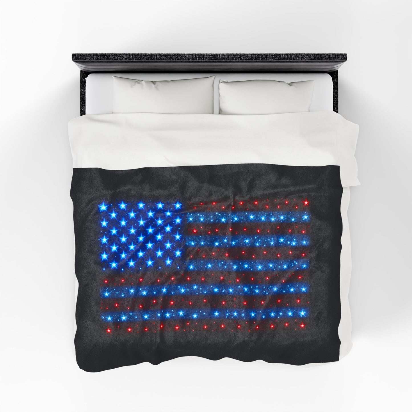 Starry Bioluminescent USA Flag Plush Blanket - Velveteen Patriotic Throw - 4th July Cozy Home Decor - Modern Stars and Stripes Throw