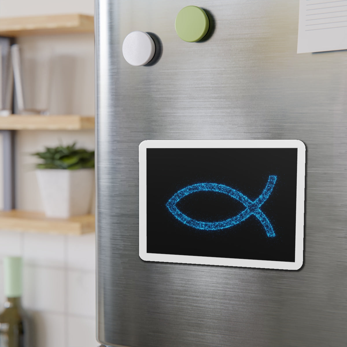 Fish Symbol Die-Cut Magnet Blue Bioluminescent Design Christian Magnet Spiritual Decor Kitchen Decoration Faith Magnet