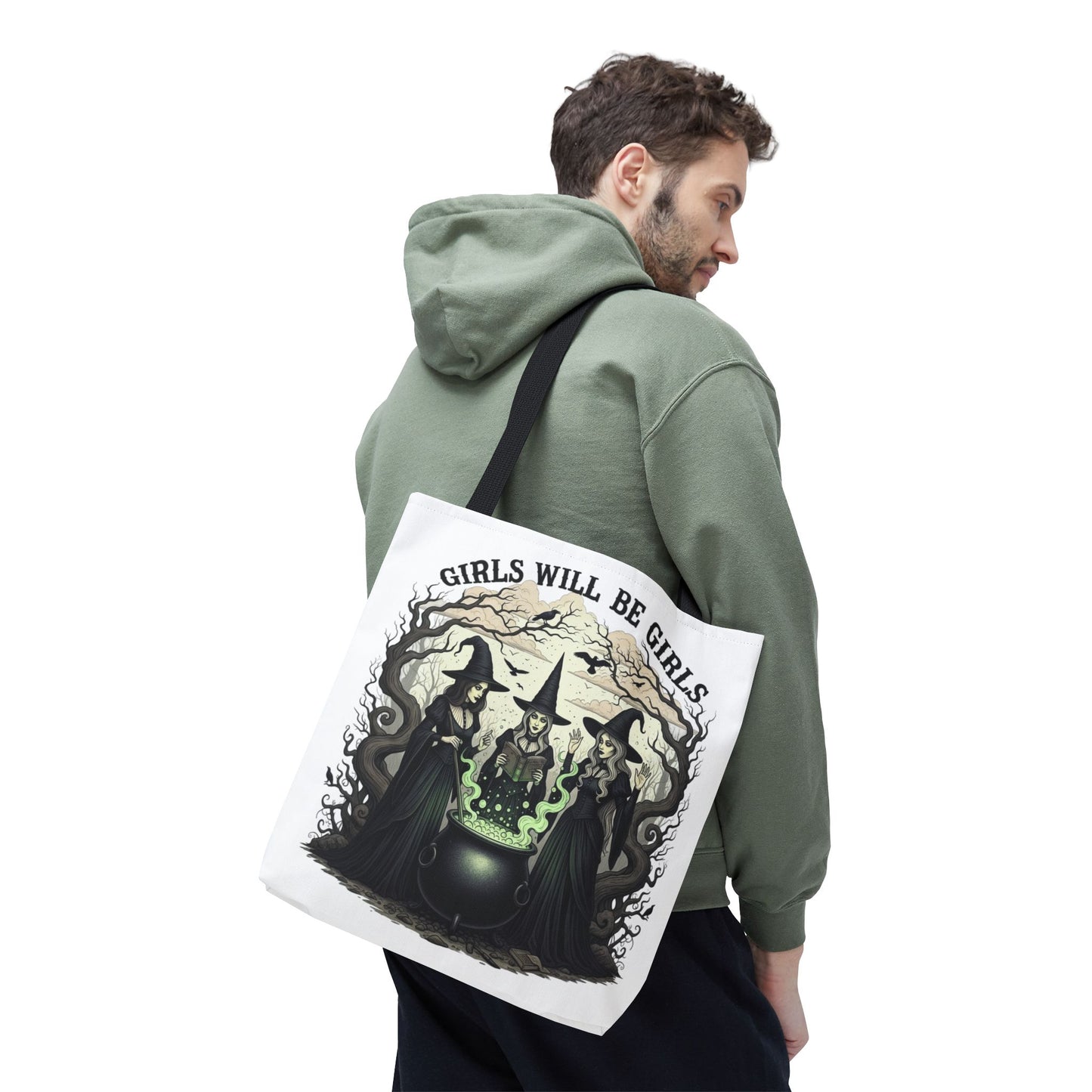 Girls Will Be Girls Halloween Tote Bag, Witchy Aesthetic Bag, Gothic Witches Cauldron Art, Spooky Gift, Reusable Eco Tote For Halloween Lovers