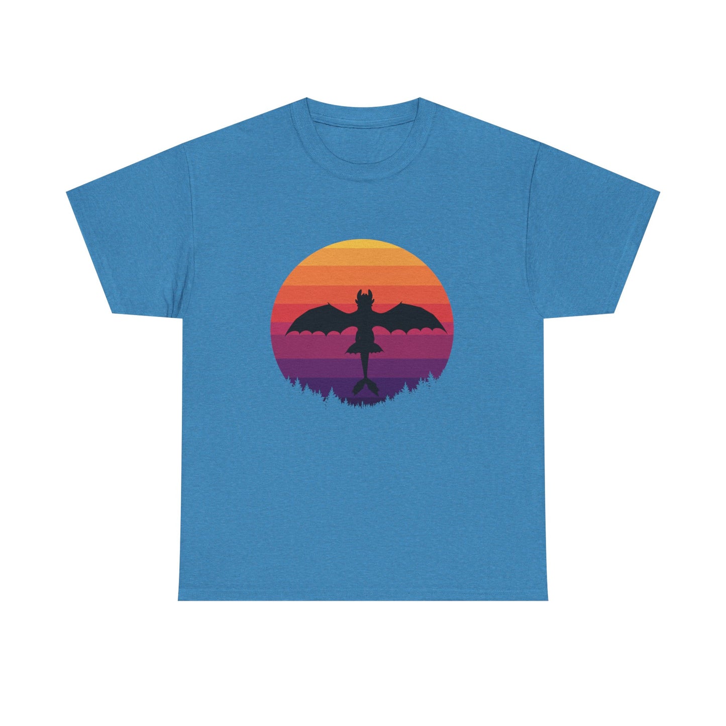 Night Dragon Sunset T-Shirt | Retro Dragon Silhouette Tee | Fantasy Dragon Shirt | Unisex Graphic Tee | Gift for Dragon Lovers