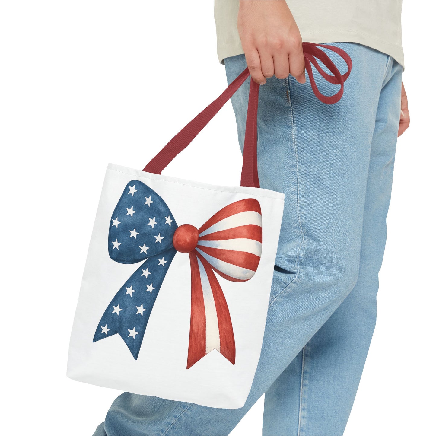 Patriotic Bow Tote Bag | 4th of July Reusable Bag | American Flag Tote | USA Stars Stripes Bag | Independence Day Gift | USA Market Bag