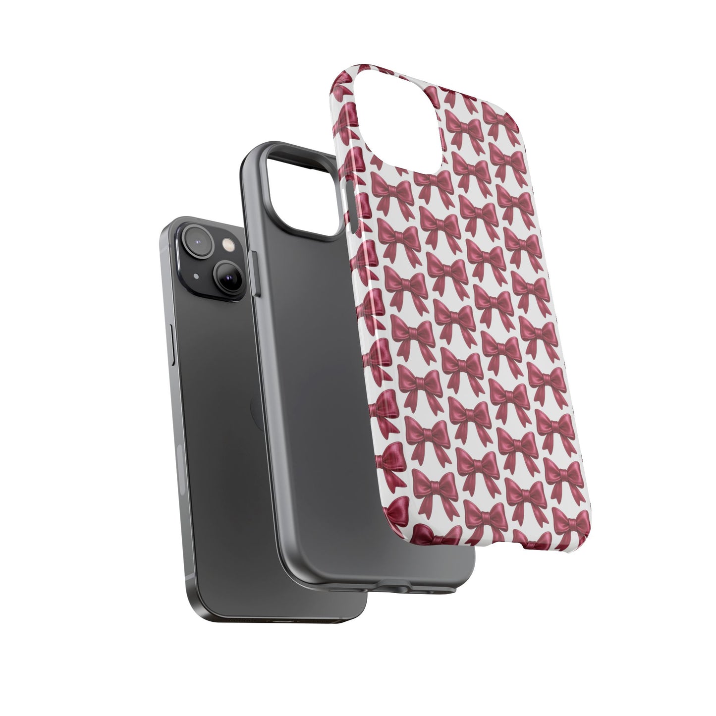 Coquette Bow iPhone Case - Burgundy Ribbon Pattern Phone Cover, Girly Aesthetic Accessory, Cute Gift for Her
