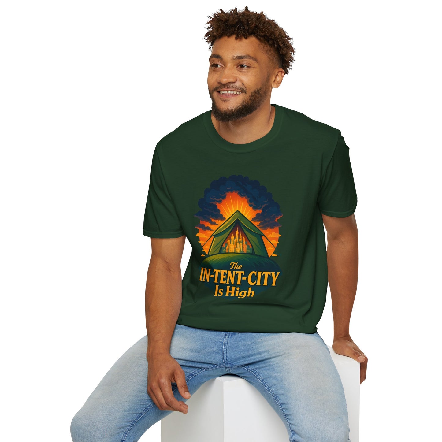 In-Tent-City Is High Camping Tee | Retro Tent Graphic T-Shirt for Hikers & Campers | Funny Outdoorsy Gift | Vintage Style Unisex Tee