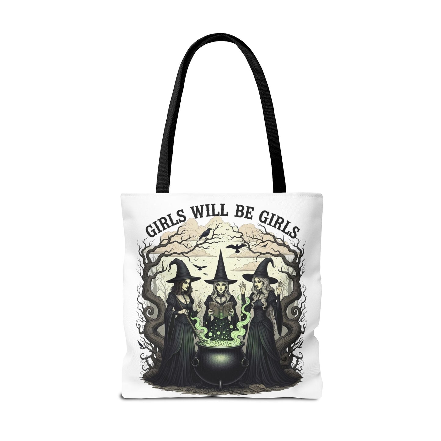 Girls Will Be Girls Halloween Tote Bag, Witchy Aesthetic Bag, Gothic Witches Cauldron Art, Spooky Gift, Reusable Eco Tote For Halloween Lovers