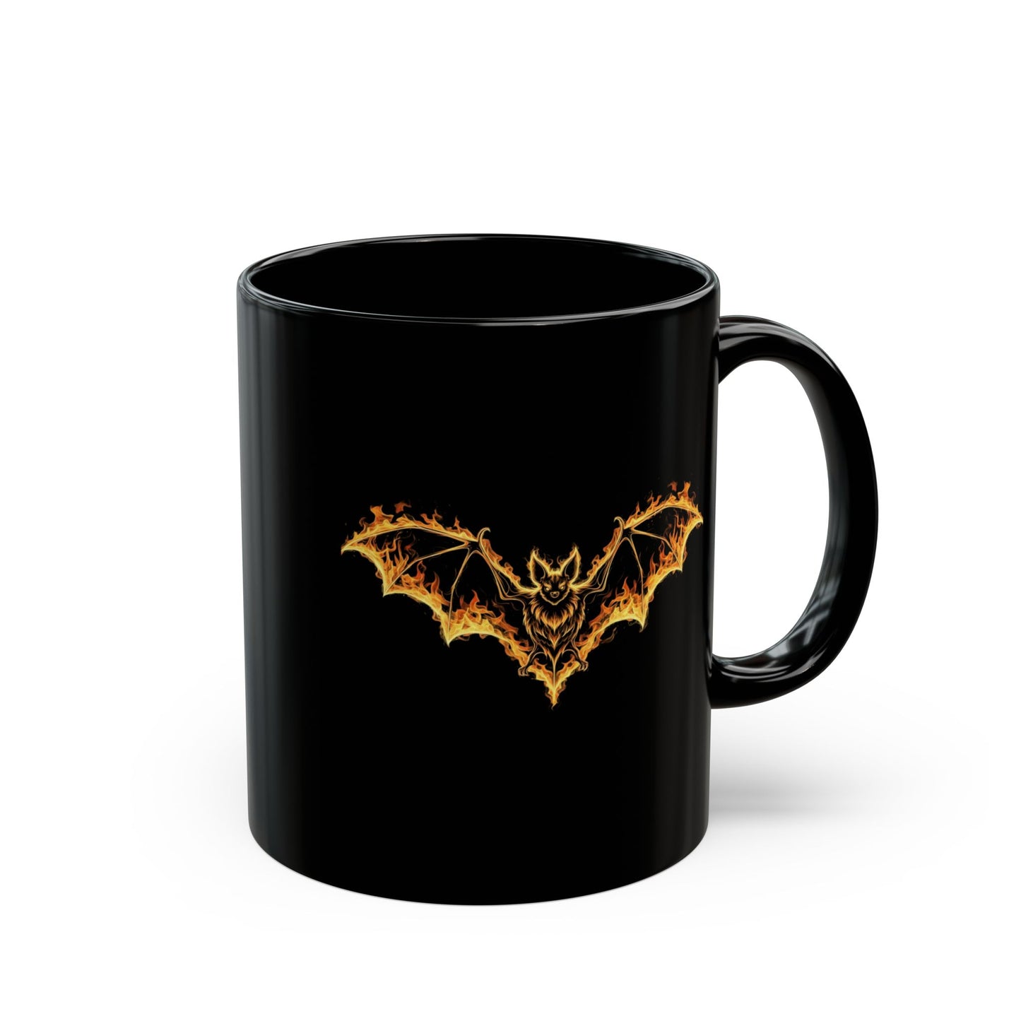 Flaming Bat Mug - Gothic Fire Bat Coffee Cup, Halloween Bat Mug, Spooky Gothic Horror Gift, Vampire Aesthetic Mug, 11oz and 15oz Black