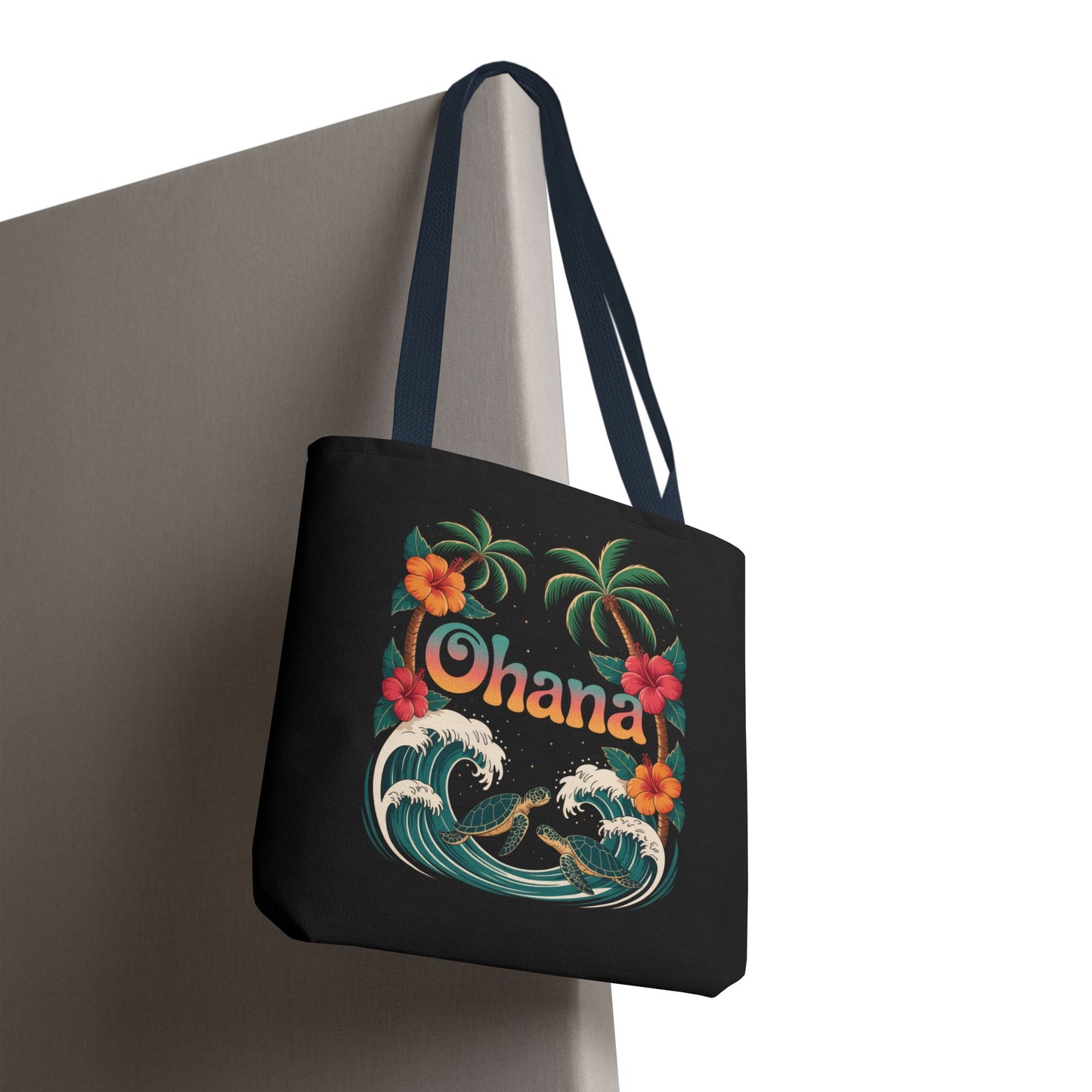Ohana Tote Bag – Hawaiian Beach Tote with Sea Turtles & Palm Trees – Floral Tropical Reusable Bag, Summer Gift, Aesthetic Travel Purse