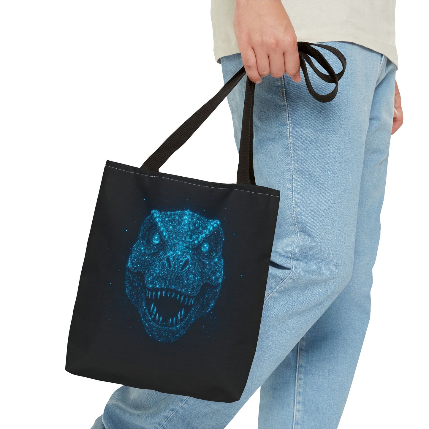 Bioluminescent Dino Tote Bag | Retro T-Rex Galaxy Canvas Shopper - Eco AOP Tote, Ocean Glow Dinosaur Art, Gift for Paleontology Fans